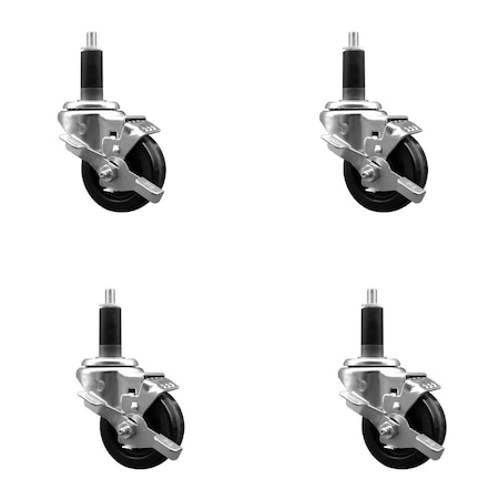 Service Caster 3'' Phenolic Swivel 1-1/8'' Expanding Stem Caster Set with Brake, 4PK SCC-EX20S314-PHR-TLB-118-4